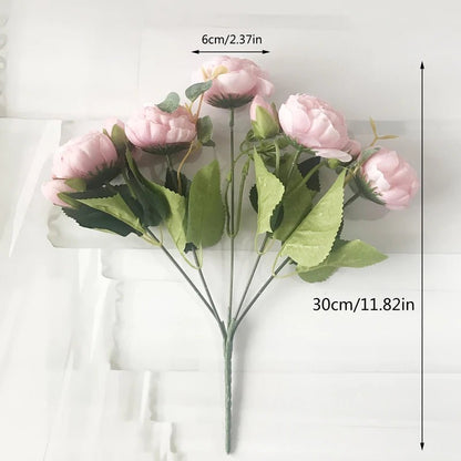 Hot Selling 1pcs/30cm Rose Pink Silk Bouquet Peony Artificial Flower 5 Big Head 4 Small Bud Bride Wedding Home Decoration Artifi - flowers