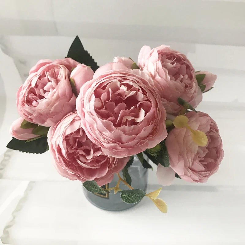 Hot Selling 1pcs/30cm Rose Pink Silk Bouquet Peony Artificial Flower 5 Big Head 4 Small Bud Bride Wedding Home Decoration Artifi - flowers