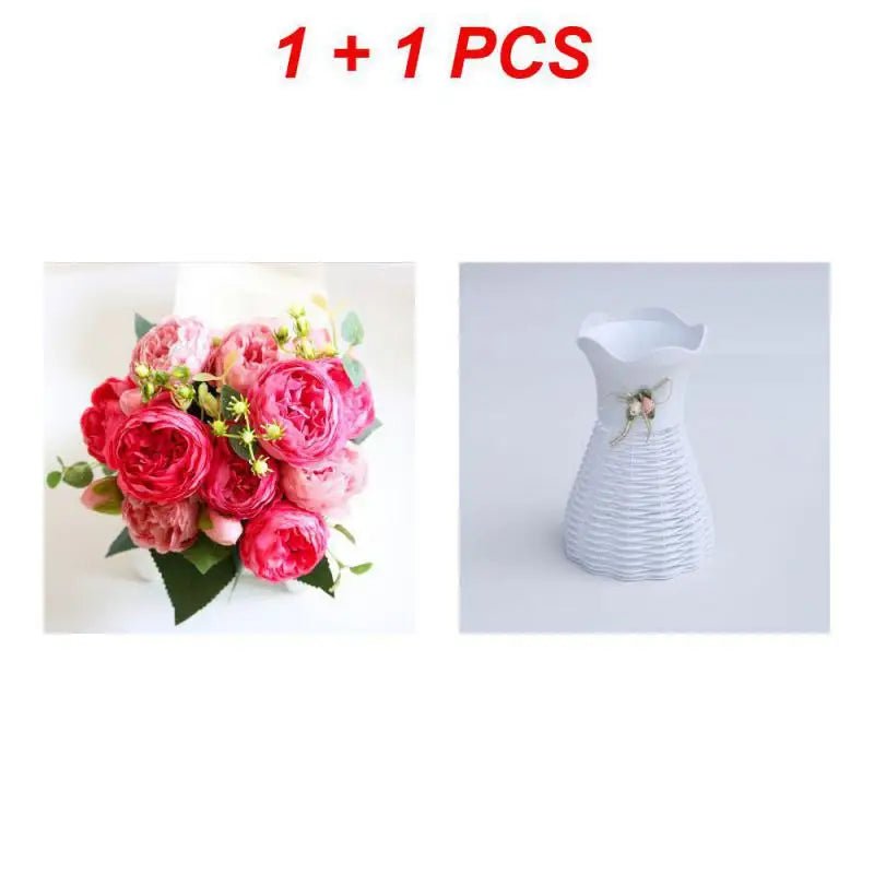 Hot Selling 1pcs/30cm Rose Pink Silk Bouquet Peony Artificial Flower 5 Big Head 4 Small Bud Bride Wedding Home Decoration Artifi - flowers