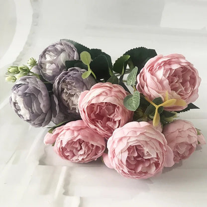 Hot Selling 1pcs/30cm Rose Pink Silk Bouquet Peony Artificial Flower 5 Big Head 4 Small Bud Bride Wedding Home Decoration Artifi - flowers