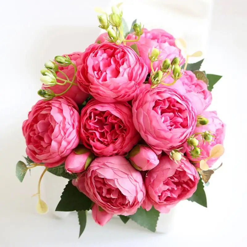 Hot Selling 1pcs/30cm Rose Pink Silk Bouquet Peony Artificial Flower 5 Big Head 4 Small Bud Bride Wedding Home Decoration Artifi - flowers