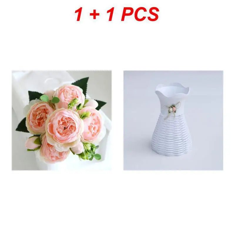 Hot Selling 1pcs/30cm Rose Pink Silk Bouquet Peony Artificial Flower 5 Big Head 4 Small Bud Bride Wedding Home Decoration Artifi - flowers