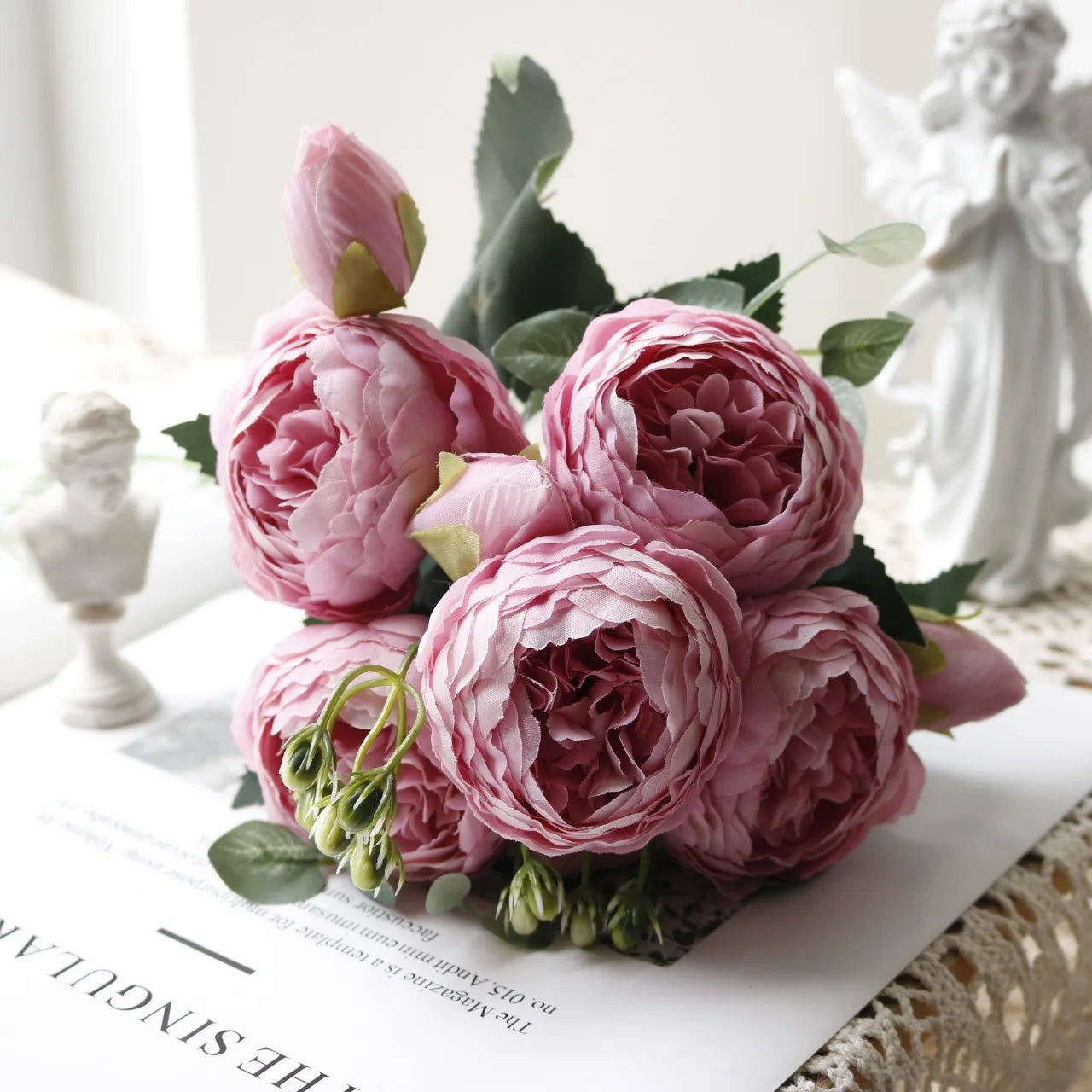 Hot Selling 1pcs/30cm Rose Pink Silk Bouquet Peony Artificial Flower 5 Big Head 4 Small Bud Bride Wedding Home Decoration Artifi - flowers