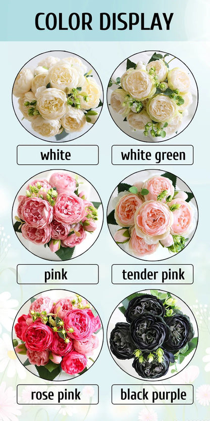 Hot Selling 1pcs/30cm Rose Pink Silk Bouquet Peony Artificial Flower 5 Big Head 4 Small Bud Bride Wedding Home Decoration Artifi - flowers