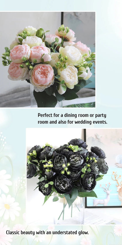 Hot Selling 1pcs/30cm Rose Pink Silk Bouquet Peony Artificial Flower 5 Big Head 4 Small Bud Bride Wedding Home Decoration Artifi - flowers