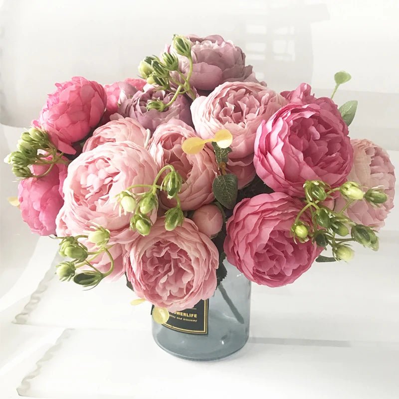 Hot Selling 1pcs/30cm Rose Pink Silk Bouquet Peony Artificial Flower 5 Big Head 4 Small Bud Bride Wedding Home Decoration Artifi - flowers