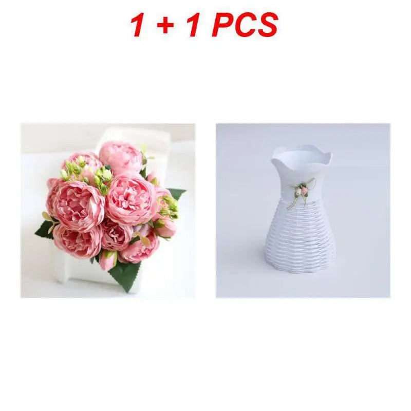 Hot Selling 1pcs/30cm Rose Pink Silk Bouquet Peony Artificial Flower 5 Big Head 4 Small Bud Bride Wedding Home Decoration Artifi - flowers