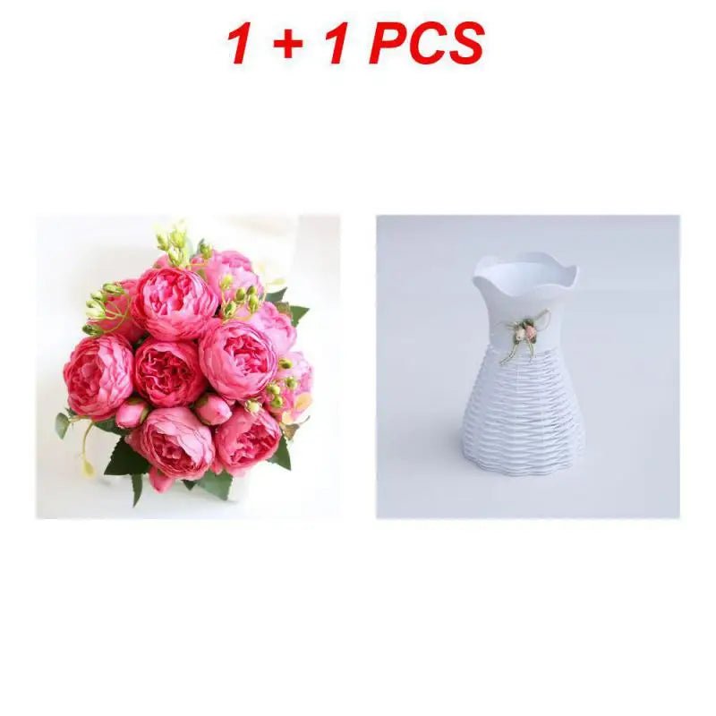 Hot Selling 1pcs/30cm Rose Pink Silk Bouquet Peony Artificial Flower 5 Big Head 4 Small Bud Bride Wedding Home Decoration Artifi - flowers