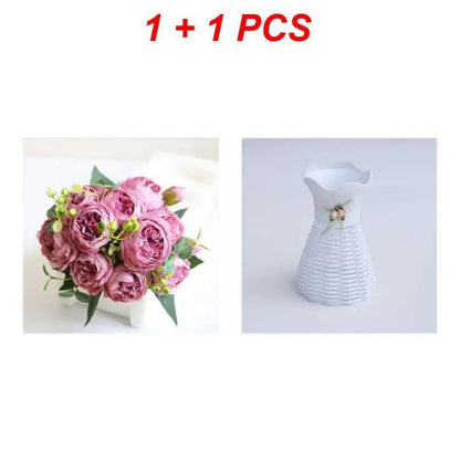 Hot Selling 1pcs/30cm Rose Pink Silk Bouquet Peony Artificial Flower 5 Big Head 4 Small Bud Bride Wedding Home Decoration Artifi - flowers