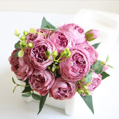 Hot Selling 1pcs/30cm Rose Pink Silk Bouquet Peony Artificial Flower 5 Big Head 4 Small Bud Bride Wedding Home Decoration Artifi - flowers