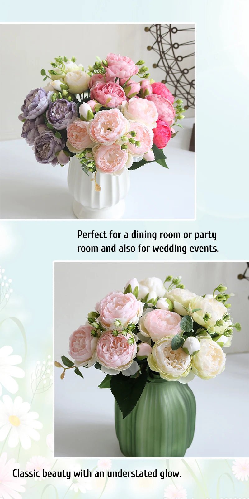 Hot Selling 1pcs/30cm Rose Pink Silk Bouquet Peony Artificial Flower 5 Big Head 4 Small Bud Bride Wedding Home Decoration Artifi - flowers