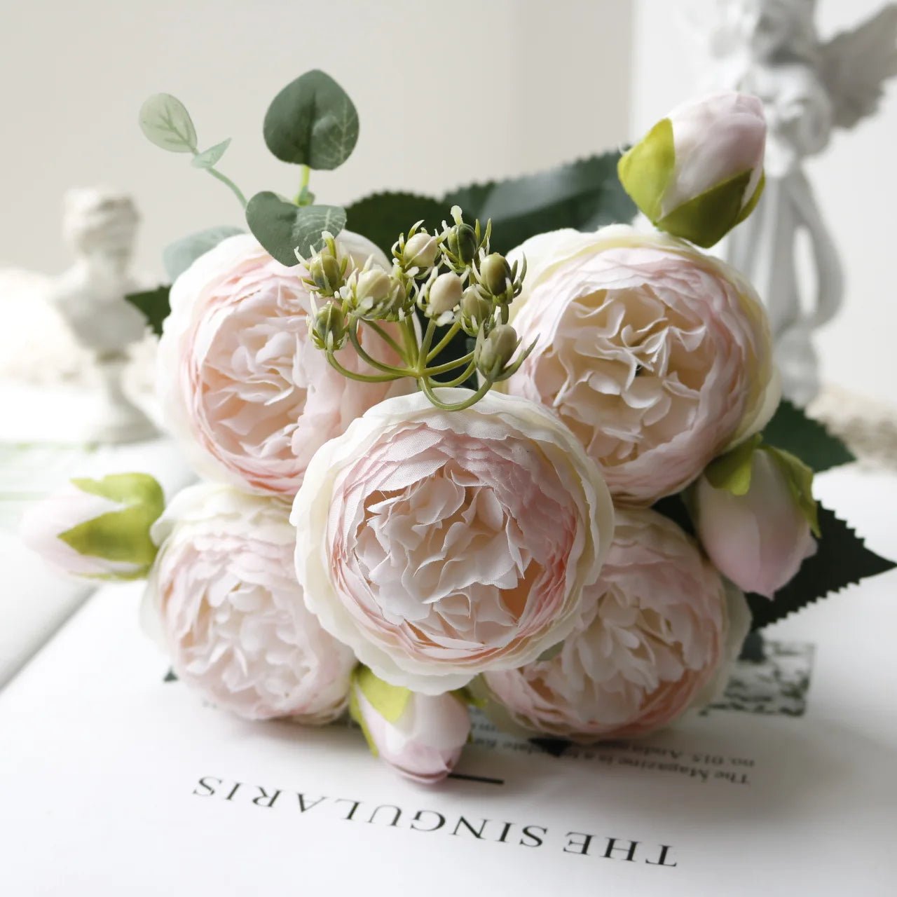 Hot Selling 1pcs/30cm Rose Pink Silk Bouquet Peony Artificial Flower 5 Big Head 4 Small Bud Bride Wedding Home Decoration Artifi - flowers