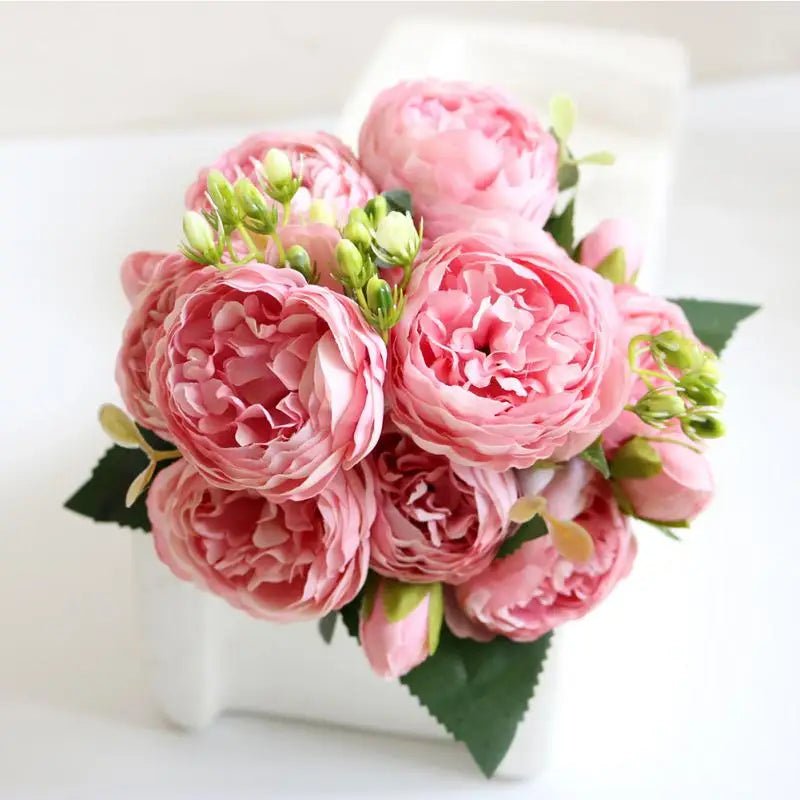 Hot Selling 1pcs/30cm Rose Pink Silk Bouquet Peony Artificial Flower 5 Big Head 4 Small Bud Bride Wedding Home Decoration Artifi - flowers