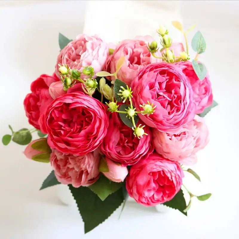 Hot Selling 1pcs/30cm Rose Pink Silk Bouquet Peony Artificial Flower 5 Big Head 4 Small Bud Bride Wedding Home Decoration Artifi - flowers