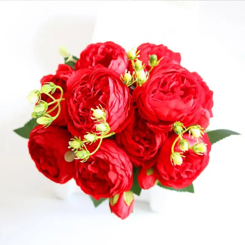 Hot Selling 1pcs/30cm Rose Pink Silk Bouquet Peony Artificial Flower 5 Big Head 4 Small Bud Bride Wedding Home Decoration Artifi - flowers