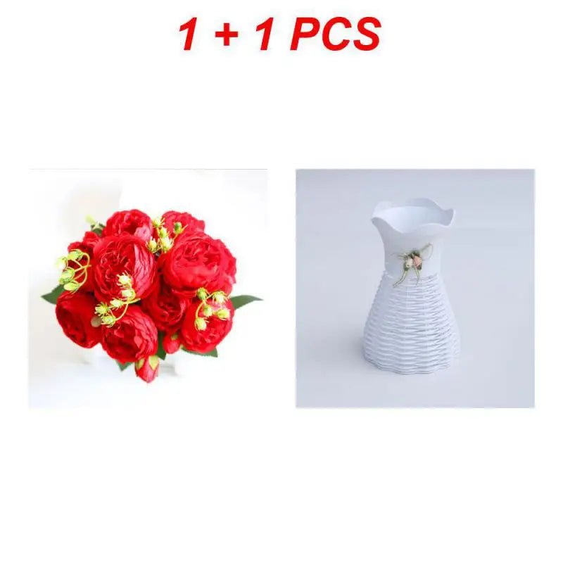 Hot Selling 1pcs/30cm Rose Pink Silk Bouquet Peony Artificial Flower 5 Big Head 4 Small Bud Bride Wedding Home Decoration Artifi - flowers